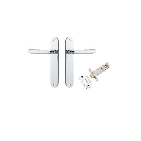 Door Lever Copenhagen Oval Latch Pair Polished Chrome H240xW40xP61mm Passage Kit, Tube Latch Split Cam 'T' Striker Polished Chrome Backset 60mm in Polished Chrome