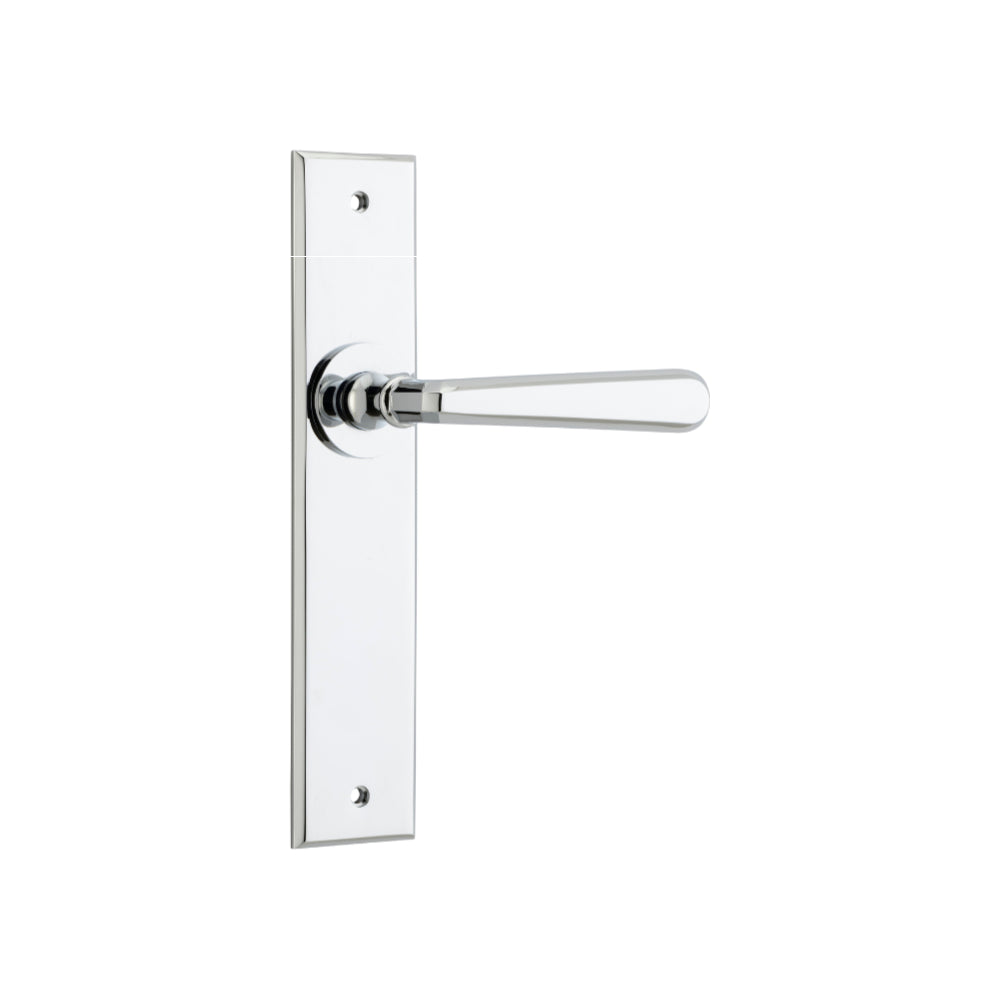 Door Lever Copenhagen Chamfered Latch Pair Polished Chrome H240xW50xP61mm in Polished Chrome