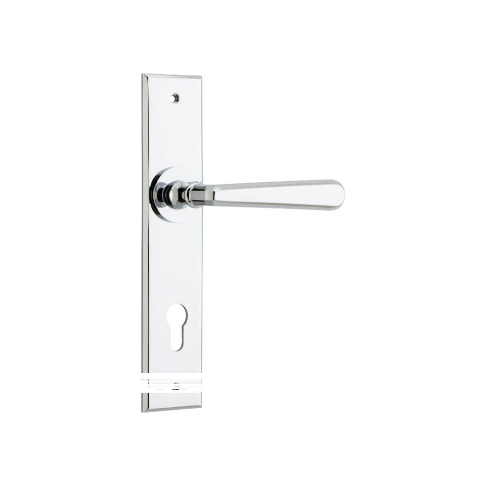 Door Lever Copenhagen Chamfered Euro Pair Polished Chrome CTC85mm H240xW50xP61mm in Polished Chrome