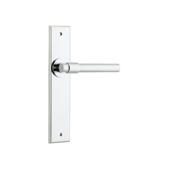 Door Lever Helsinki Chamfered Latch Polished Chrome H240xW50xP60mm in Polished Chrome