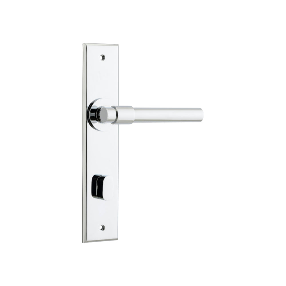 Door Lever Helsinki Chamfered Privacy Polished Chrome H240xW50xP60mm in Polished Chrome