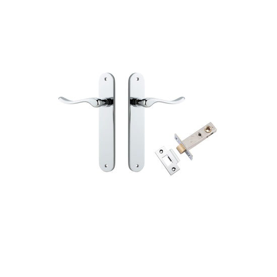 Door Lever Stirling Oval Latch Pair Polished Chrome H240xW40xP64mm Passage Kit, Tube Latch Split Cam 'T' Striker Polished Chrome Backset 60mm in Polished Chrome