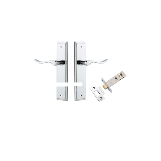 Door Lever Stirling Stepped Latch Pair Polished Chrome H237xW50xP64mm Passage Kit, Tube Latch Split Cam 'T' Striker Polished Chrome Backset 60mm in Polished Chrome