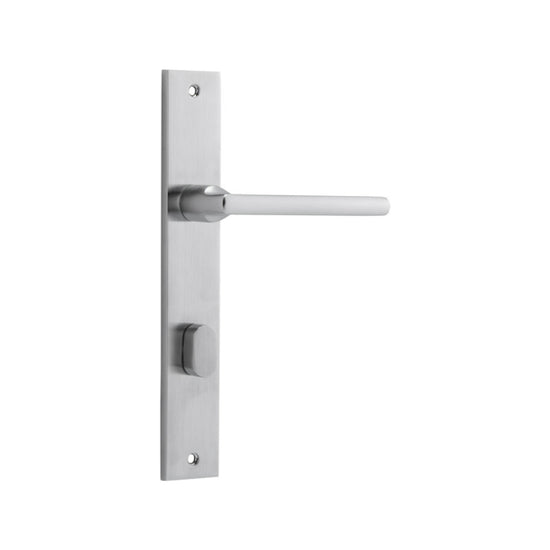 Door Lever Baltimore Rectangular Privacy Brushed Chrome CTC85mm H240xW38xP55mm in Brushed Chrome