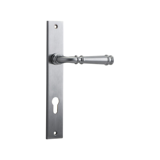 Door Lever Verona Rectangular Euro Brushed Chrome CTC85mm H237xW50xP59mm in Brushed Chrome