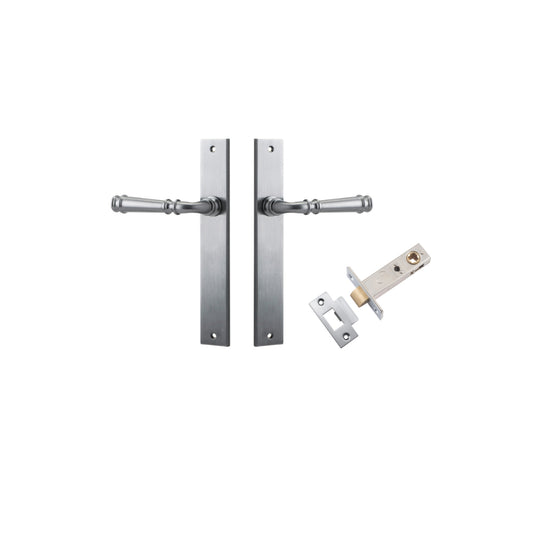 Door Lever Verona Rectangular Latch Brushed Chrome H240xW38xP59mm Passage Kit, Tube Latch Split Cam 'T' Striker Brushed Chrome Backset 60mm in Brushed Chrome