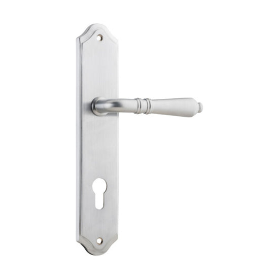 Door Lever Sarlat Shouldered Euro Brushed Chrome CTC85mm H250xW48xP57mm in Brushed Chrome