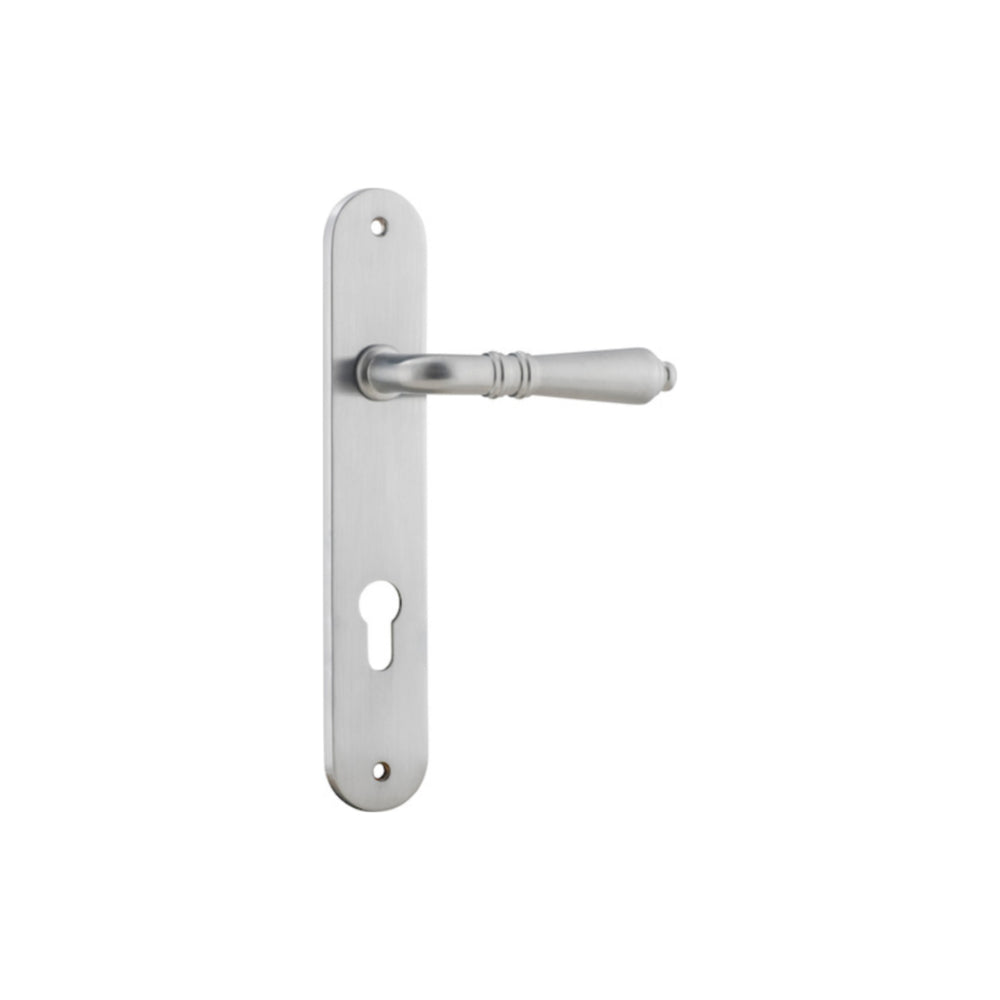 Door Lever Sarlat Oval Euro Brushed Chrome CTC85mm H230xW40xP55mm in Brushed Chrome