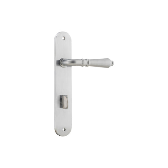 Door Lever Sarlat Oval Privacy Brushed Chrome CTC85mm H230xW40xP55mm in Brushed Chrome