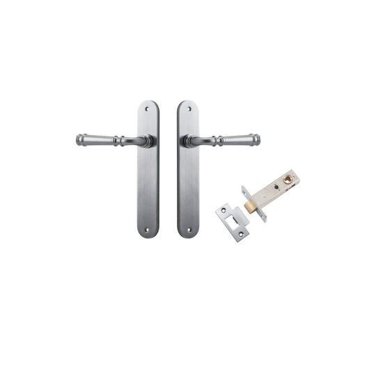 Door Lever Verona Oval Latch Brushed Chrome H240xW40xP59mm Passage Kit, Tube Latch Split Cam 'T' Striker Brushed Chrome Backset 60mm in Brushed Chrome