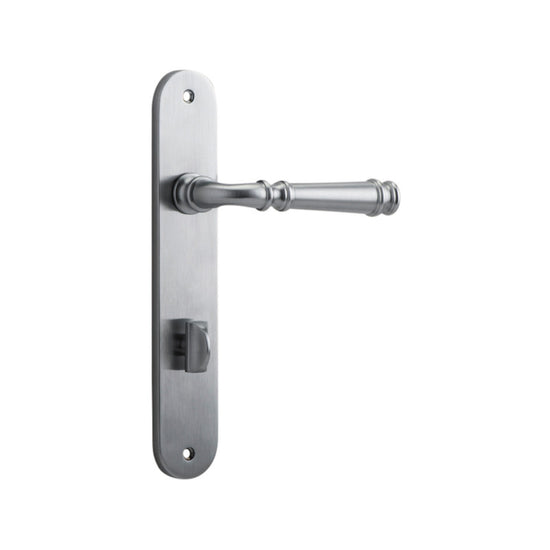 Door Lever Verona Oval Privacy Brushed Chrome CTC85mm H237xW50xP59mm in Brushed Chrome