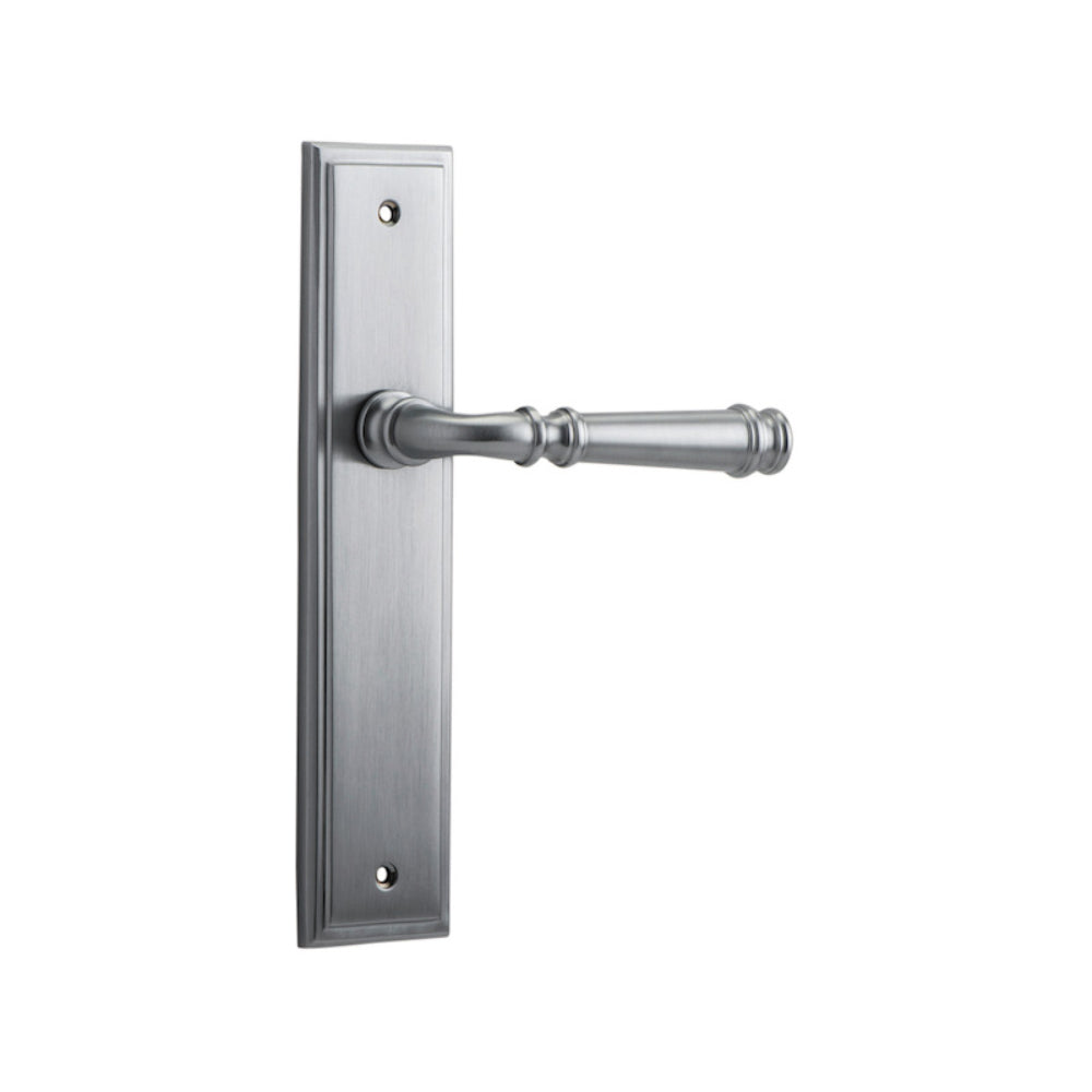 Door Lever Verona Stepped Latch Brushed Chrome H237xW50xP59mm in Brushed Chrome