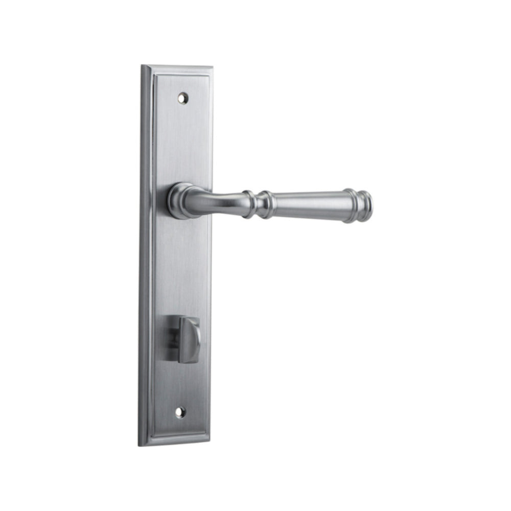 Door Lever Verona Stepped Privacy Brushed Chrome CTC85mm H237xW50xP59mm in Brushed Chrome