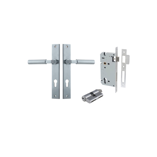 Door Lever Berlin Rectangular Euro Pair Brushed Chrome CTC85mm L120xP57mm BPH240xW38mm, Mortice Lock Euro Brushed Chrome CTC85mm Backset 60mm, Euro Cylinder Dual Function 5 Pin Brushed Chrome 65mm KA4 in Brushed Chrome