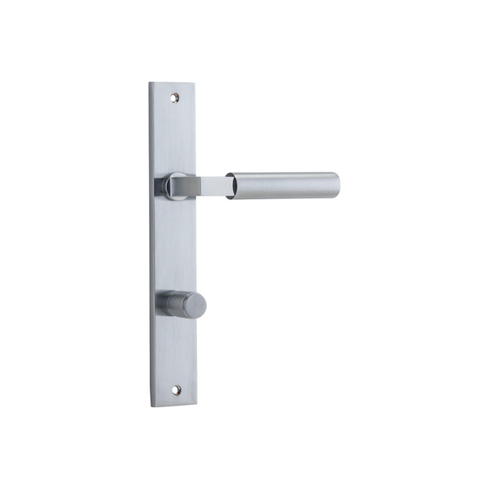 Door Lever Berlin Rectangular Privacy Brushed Chrome CTC85mm H240xW38xP57mm in Brushed Chrome