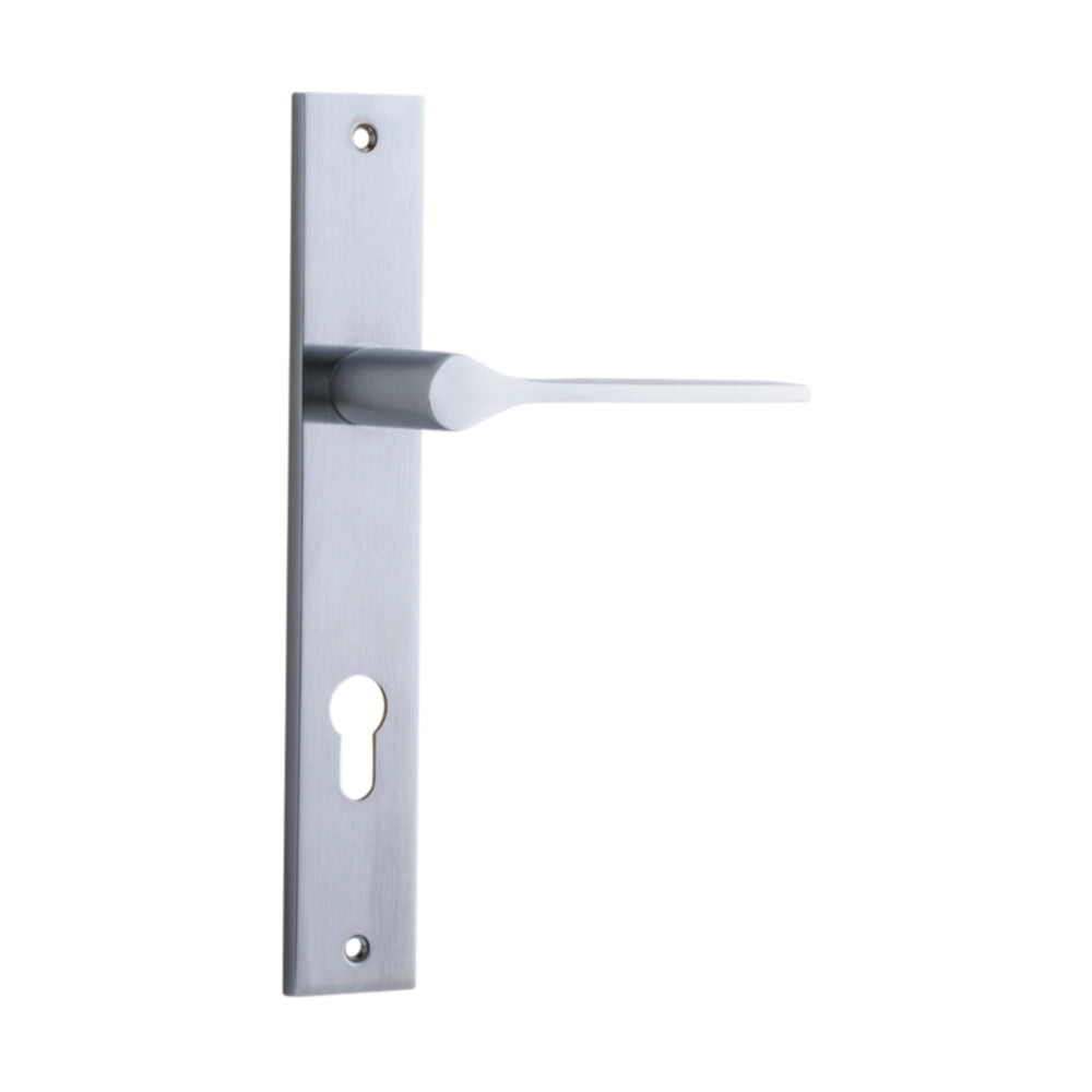 Door Lever Como Rectangular Euro Brushed Chrome CTC85mm H240xW38xP59mm in Brushed Chrome