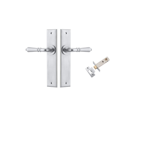 Door Lever Sarlat Chamfered Brushed Chrome L111xP55mm BPH240xW50mm Passage Kit, Tube Latch Split Cam 'T' Striker Brushed Chrome Backset 60mm in Brushed Chrome