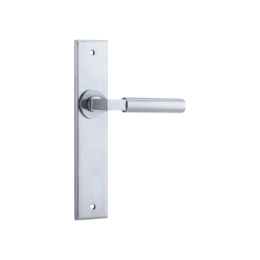 Door Lever Berlin Chamfered Latch Brushed Chrome H240xW50xP59mm in Brushed Chrome