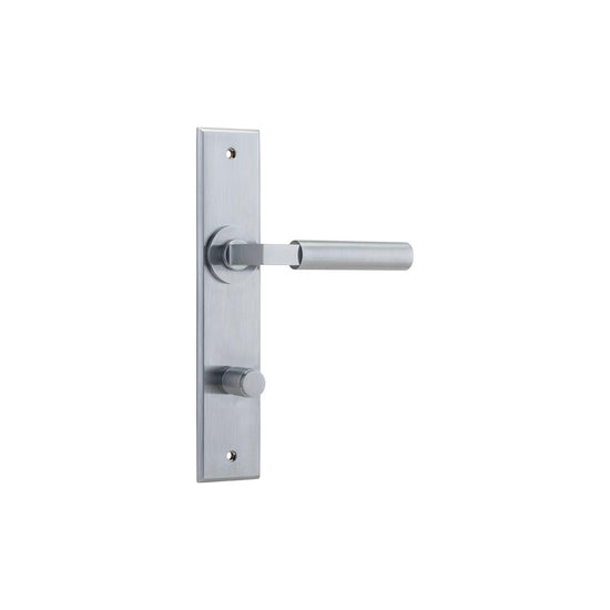 Door Lever Berlin Chamfered Privacy Brushed Chrome CTC85mm H240xW50xP59mm in Brushed Chrome