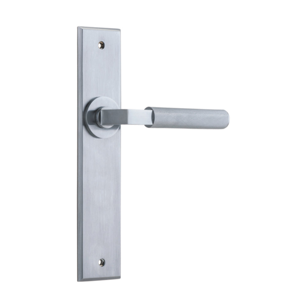 Door Lever Brunswick Chamfered Latch Brushed Chrome H240xW50xP60mm in Brushed Chrome