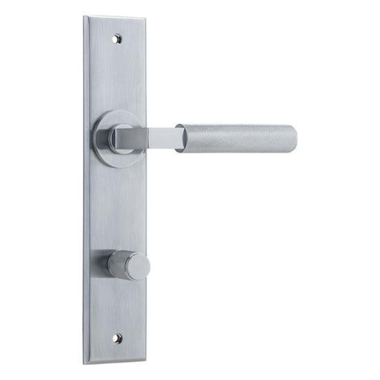 Door Lever Brunswick Chamfered Privacy Brushed Chrome CTC85mm H240xW50xP60mm in Brushed Chrome