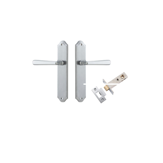 Door Lever Copenhagen Shouldered Latch Pair Brushed Chrome H250xW48xP61mm Passage Kit, Tube Latch Split Cam 'T' Striker Brushed Chrome Backset 60mm in Brushed Chrome