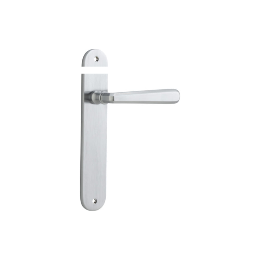 Door Lever Copenhagen Oval Latch Pair Brushed Chrome H240xW40xP61mm in Brushed Chrome