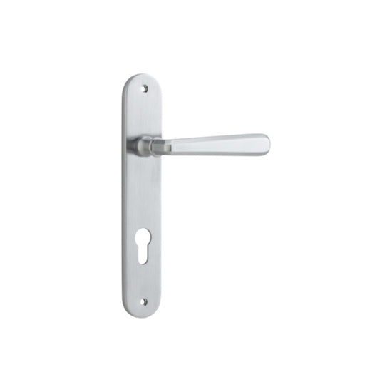 Door Lever Copenhagen Oval Euro Pair Brushed Chrome CTC85mm H240xW40xP61mm in Brushed Chrome