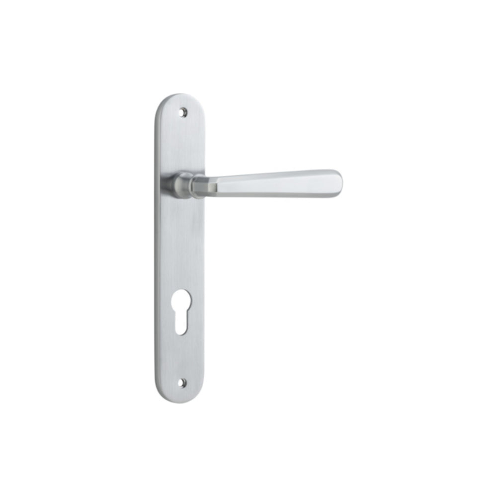 Door Lever Copenhagen Oval Euro Pair Brushed Chrome CTC85mm H240xW40xP61mm in Brushed Chrome