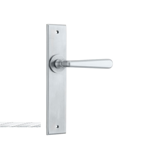 Door Lever Copenhagen Chamfered Latch Pair Brushed Chrome H240xW50xP61mm in Brushed Chrome