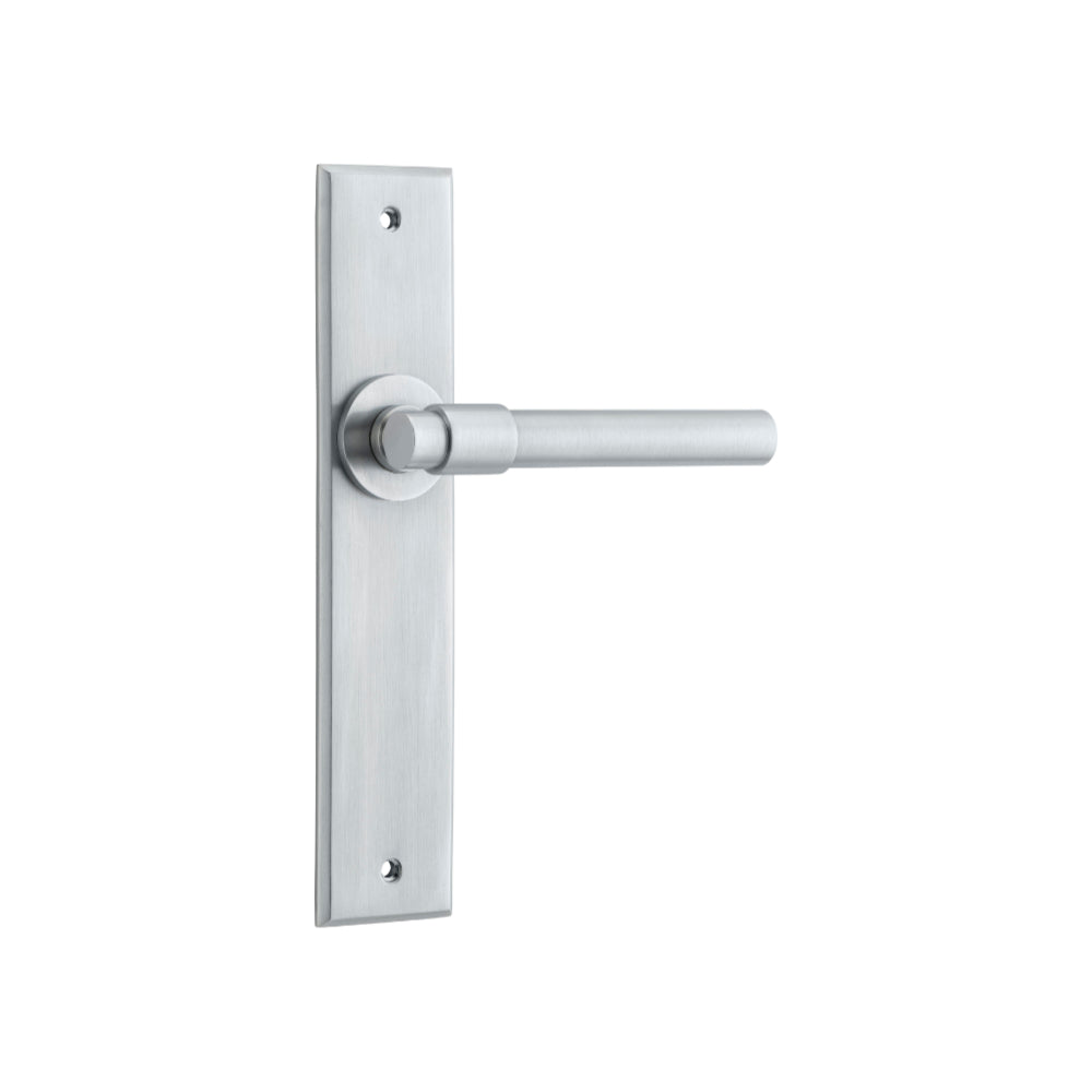 Door Lever Helsinki Chamfered Latch Brushed Chrome H240xW50xP60mm in Brushed Chrome