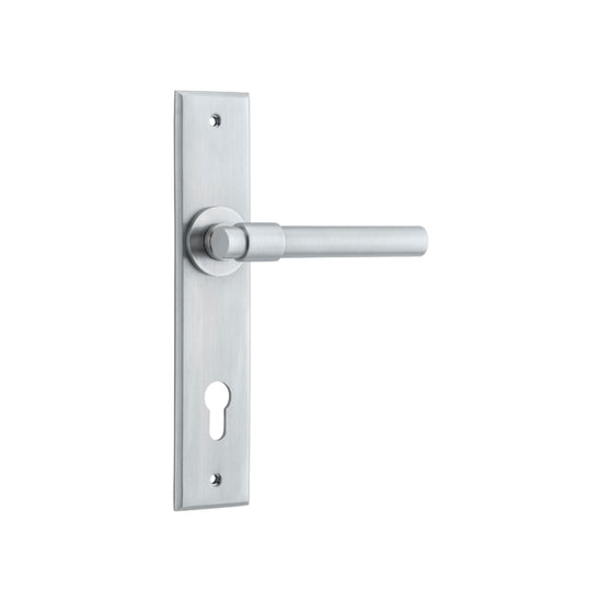 Door Lever Helsinki Chamfered Euro Brushed Chrome H240xW50xP60mm in Brushed Chrome