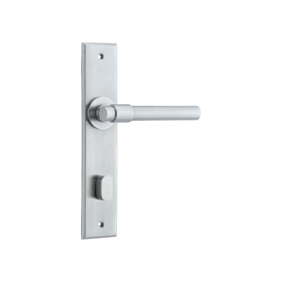 Door Lever Helsinki Chamfered Privacy Brushed Chrome H240xW50xP60mm in Brushed Chrome