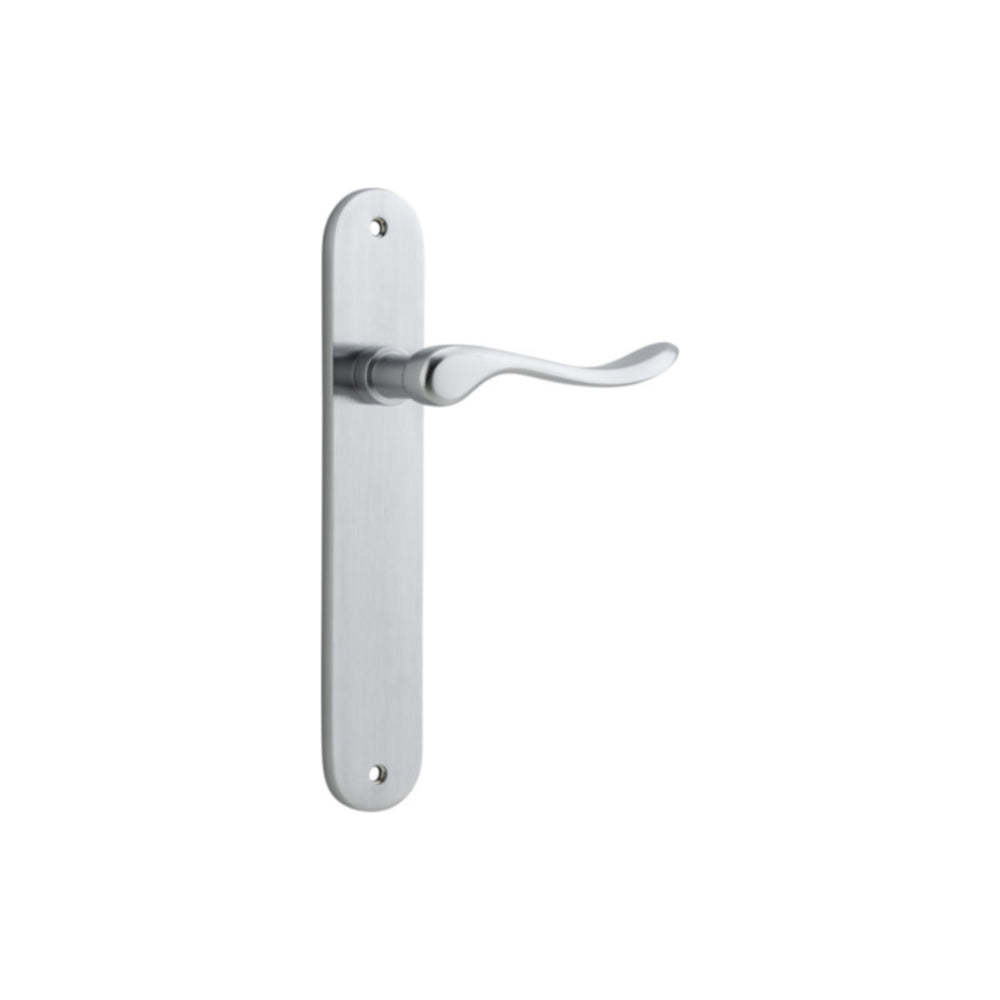 Door Lever Stirling Oval Latch Pair Brushed Chrome H240xW40xP64mm in Brushed Chrome