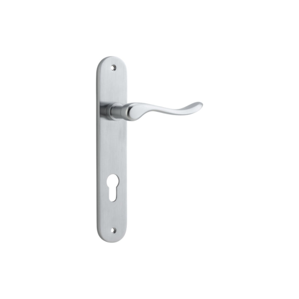 Door Lever Stirling Oval Euro Pair Brushed Chrome CTC85mm H240xW40xP64mm in Brushed Chrome