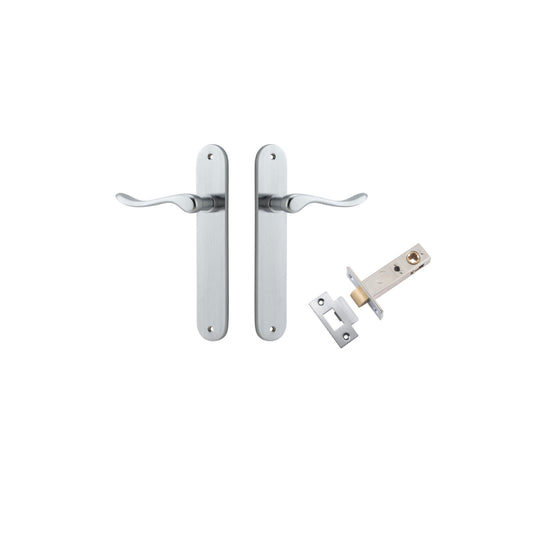 Door Lever Stirling Oval Latch Pair Brushed Chrome H240xW40xP64mm Passage Kit, Tube Latch Split Cam 'T' Striker Brushed Chrome Backset 60mm in Brushed Chrome