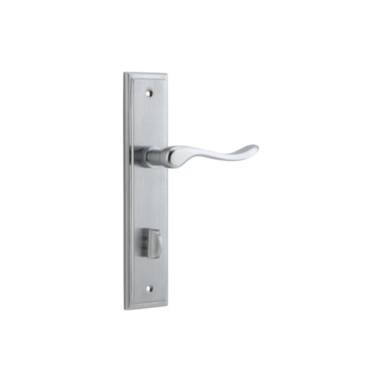 Door Lever Stirling Stepped Privacy Pair Brushed Chrome CTC85mm H237xW50xP64mm in Brushed Chrome