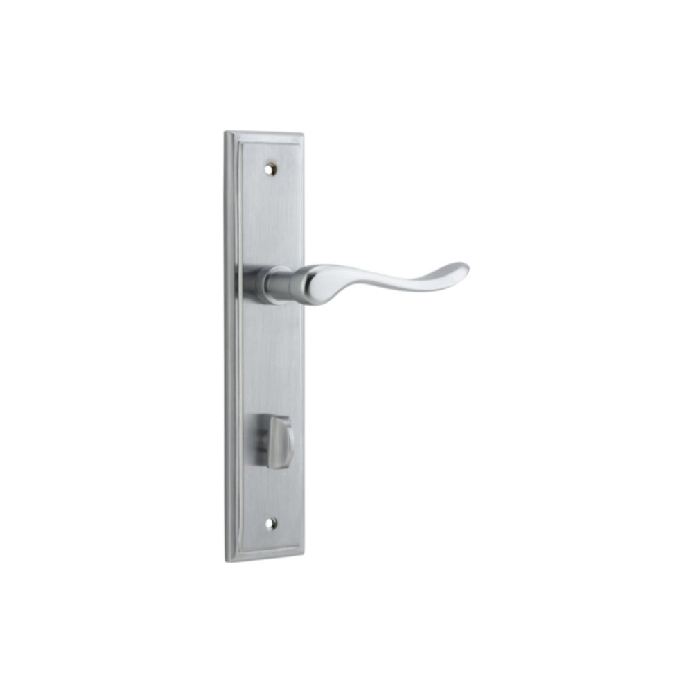 Door Lever Stirling Stepped Privacy Pair Brushed Chrome CTC85mm H237xW50xP64mm in Brushed Chrome