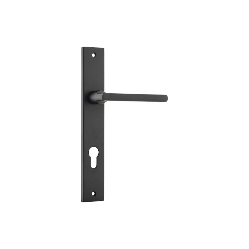 Door Lever Baltimore Rectangular Euro Matt Black CTC85mm H240xW38xP55mm in Matt Black