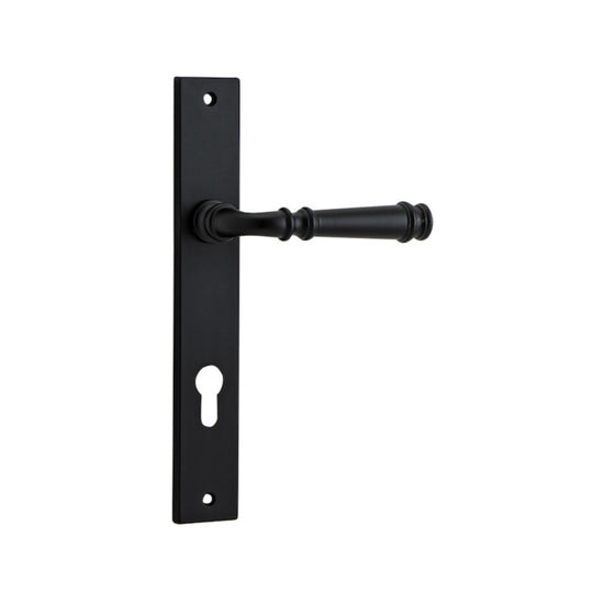 Door Lever Verona Rectangular Euro Matt Black CTC85mm H237xW50xP59mm in Matt Black