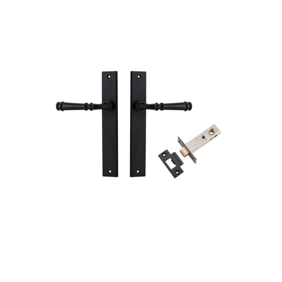 Door Lever Verona Rectangular Latch Matt Black H240xW38xP59mm Passage Kit, Tube Latch Split Cam 'T' Striker Matt Black Backset 60mm in Matt Black