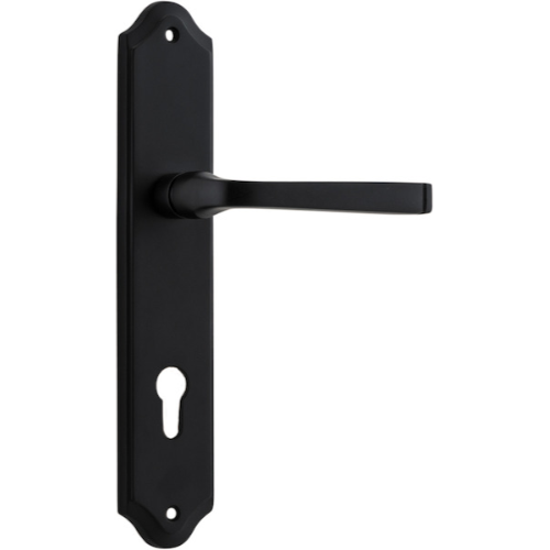 Door Lever Annecy Shouldered Euro Matt Black CTC85mm H237xW50xP65mm in Matt Black