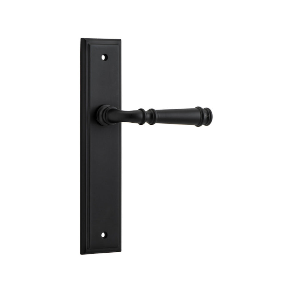 Door Lever Verona Stepped Latch Matt Black H237xW50xP59mm in Matt Black