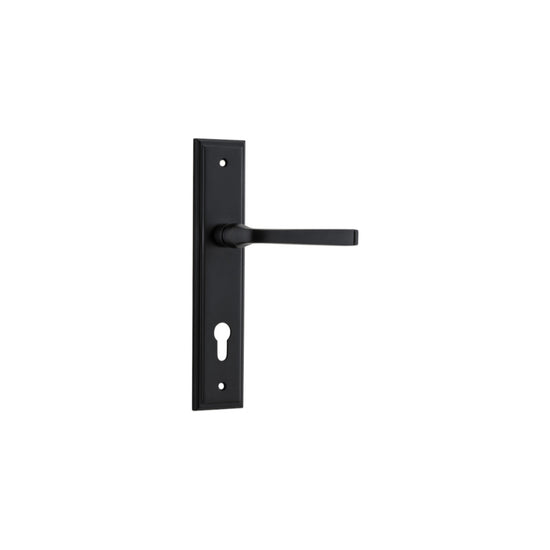 Door Lever Annecy Stepped Euro Matt Black CTC85mm H237xW50xP65mm in Matt Black