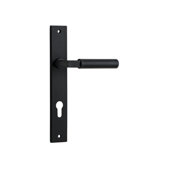 Door Lever Berlin Rectangular Euro Matt Black CTC85mm H240xW38xP57mm in Matt Black