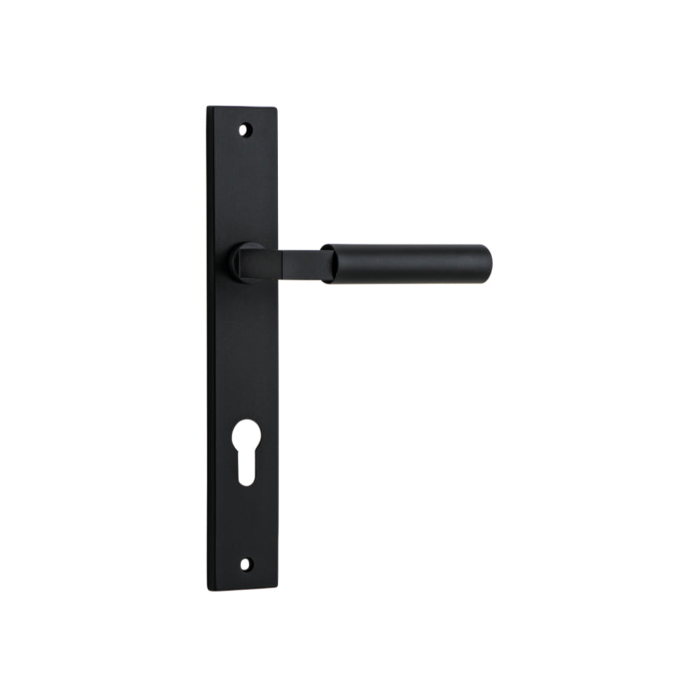 Door Lever Berlin Rectangular Euro Matt Black CTC85mm H240xW38xP57mm in Matt Black