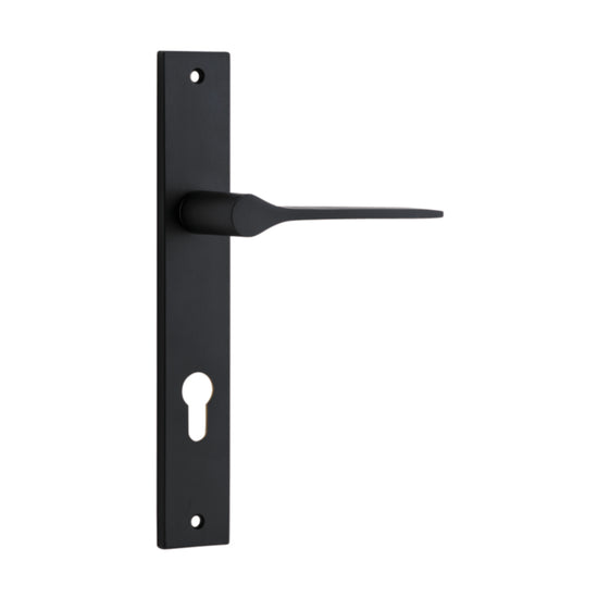 Door Lever Como Rectangular Euro Matt Black CTC85mm H240xW38xP59mm in Matt Black