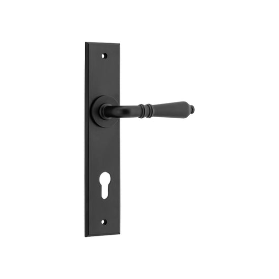 Door Lever Sarlat Chamfered Euro Matt Black H240xW50xP55mm in Matt Black