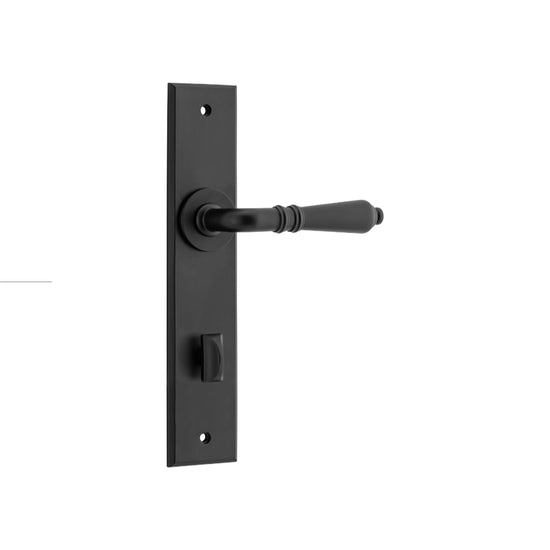 Door Lever Sarlat Chamfered Privacy Matt Black CTC85mm in Matt Black