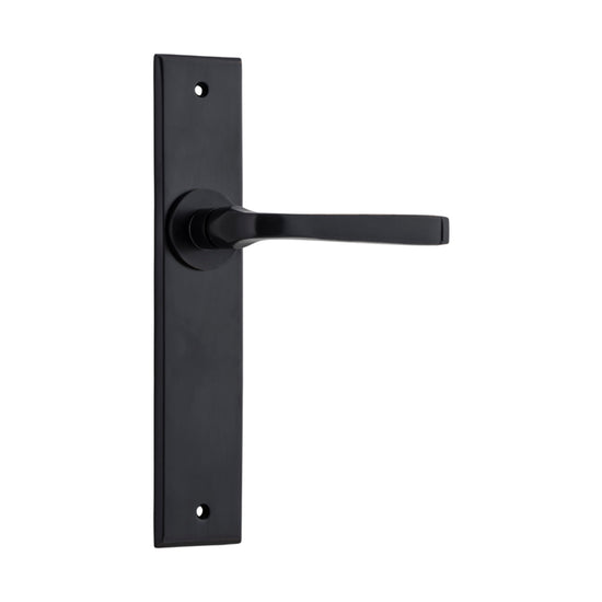 Door Lever Annecy Chamfered Latch Matt Black H240xW50xP65mm in Matt Black